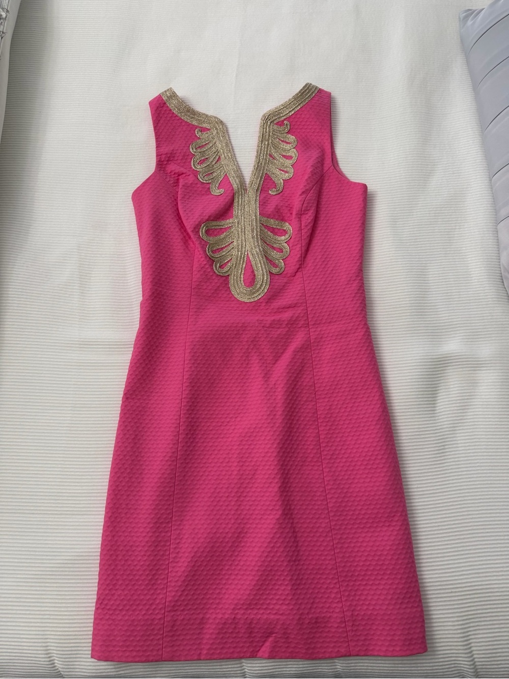 Lily Pulitzer Sleeveless Pink Dress with Gold Embellished Neckline